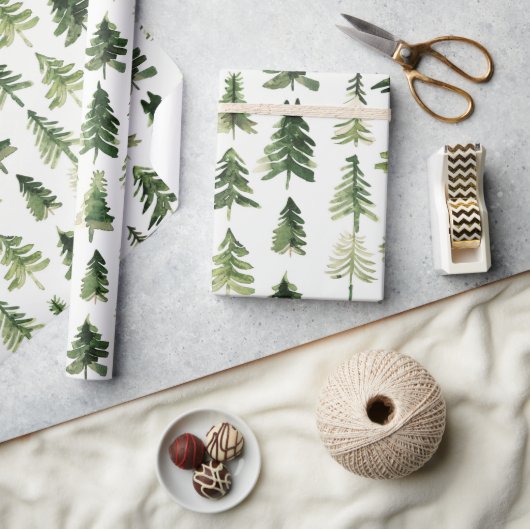 Papier Cadeau Aquarelle sapin vert de Noël (Artisanat)