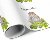 Papier Cadeau Aquarelle Saw Whet Cute Little Owls (Coin rond)