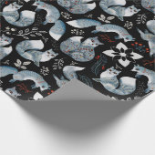 Papier Cadeau Aquarelle Scanidnavian Nordic Fox sur noir (Coin)