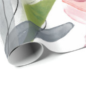 Papier Cadeau Aquarelle simple rose Tulipes de printemps vert (Coin rond)