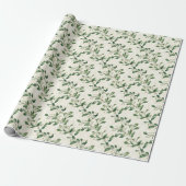 Papier Cadeau Aquarelle Snowberries avec Feuilles verts (Déroulé)