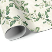 Papier Cadeau Aquarelle Snowberries avec Feuilles verts (Coin rond)