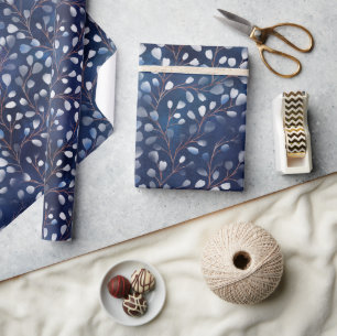 Papier Cadeau Aquarelle Snowdrops Navy/Copper ID726