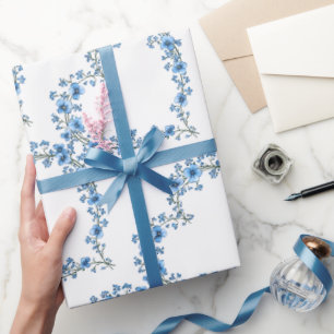 Papier Cadeau Aquarelle Style Bleu Oubliez-moi pas Fleur