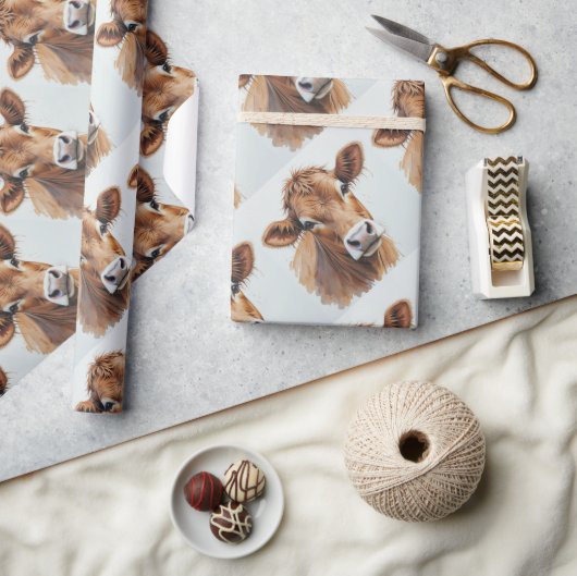 Papier Cadeau Aquarelle Style Brown Vache ferme animal (Artisanat)