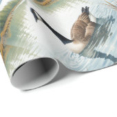 Papier Cadeau Aquarelle Style Canada Oie Bird Natation Lac (Coin rond)
