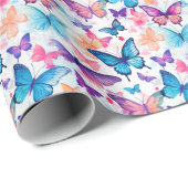 Papier Cadeau Aquarelle Style coloré Whimsical Papillon (Coin rond)
