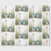 Papier Cadeau Aquarelle Style Garden Gardener outils (Plat)