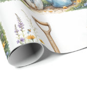 Papier Cadeau Aquarelle Style Garden Gardener outils (Coin rond)