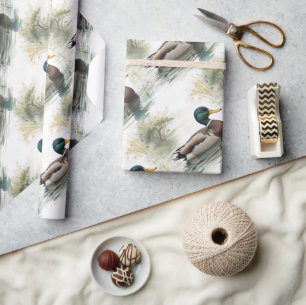 Papier Cadeau Aquarelle Style Mallard Canard Canard Baignade Lac