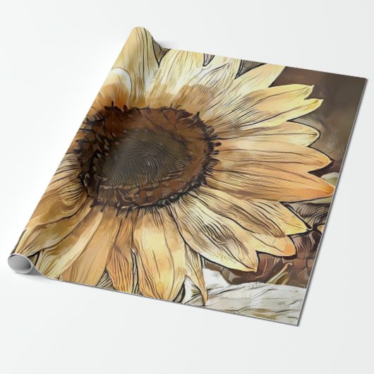Papier Cadeau Aquarelle Sunflower Collection élégante (Déroulé)