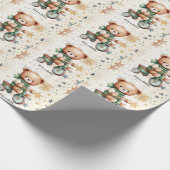 Papier Cadeau Aquarelle Teddy Bear Stars Vert Vélo Beau (Coin)