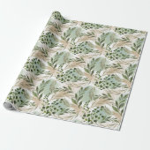 Papier Cadeau Aquarelle Tige vert Parties scintillant or Eucalyp (Déroulé)