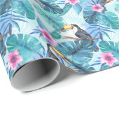 Papier Cadeau Aquarelle Toucans : Tropical Seamless (Coin rond)