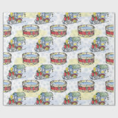 Papier Cadeau Aquarelle train de Noël et tambour dessiné main (Plat)