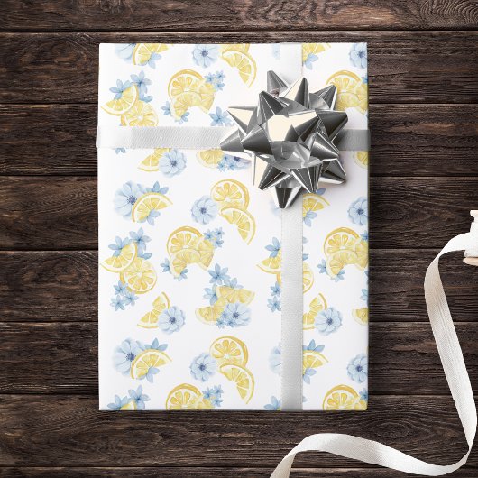 Papier Cadeau Aquarelle Tranches de Citrons et Fleurs