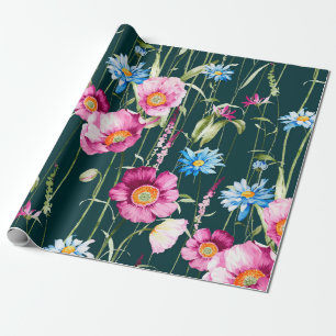 Papier Cadeau Aquarelle transparente motif avec fleur de pavot à