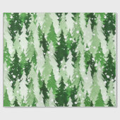 Papier Cadeau Aquarelle transparente motif avec pins verts (Plat)