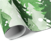 Papier Cadeau Aquarelle transparente motif avec pins verts (Coin rond)