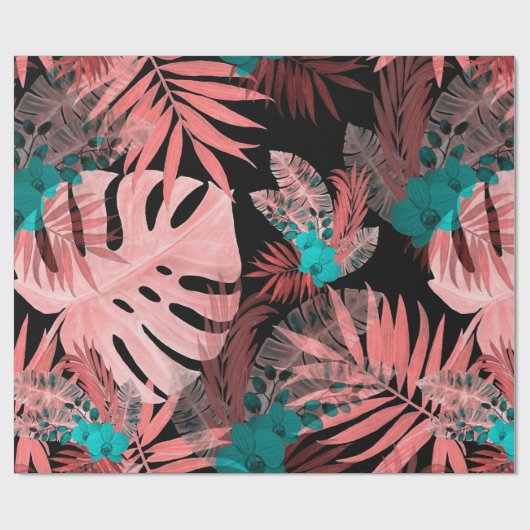 Papier Cadeau Aquarelle transparente motif avec plantes tropicau (Plat)