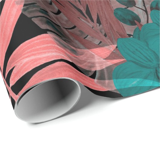 Papier Cadeau Aquarelle transparente motif avec plantes tropicau (Coin rond)