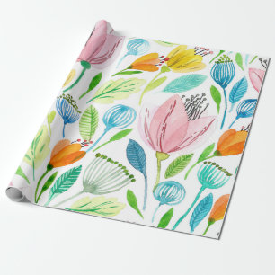 Papier Cadeau Aquarelle transparente motif avec rose et jaune f