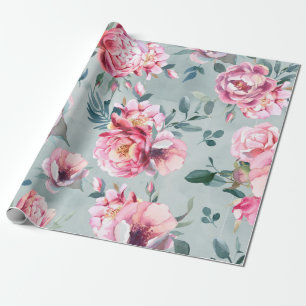 Papier Cadeau Aquarelle transparente motif de la pivoine et fleu
