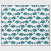 Papier Cadeau Aquarelle Tropical Blue Fish and Hearts (Plat)