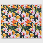 Papier Cadeau Aquarelle Tropical Orange Orchid Flora (Plat)