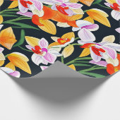 Papier Cadeau Aquarelle Tropical Orange Orchid Flora (Coin)
