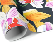 Papier Cadeau Aquarelle Tropical Orange Orchid Flora (Coin rond)