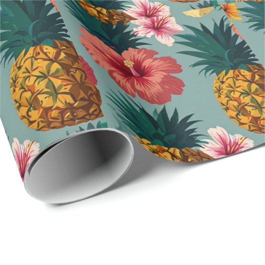Papier Cadeau Aquarelle tropicale ananas Motif sans couture (Coin rond)