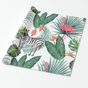 Papier Cadeau Aquarelle tropicale de feuille de zèbre moderne d