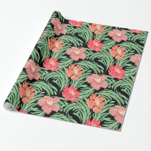 Papier Cadeau Aquarelle tropicale de Soiree Motif botanique (Déroulé)