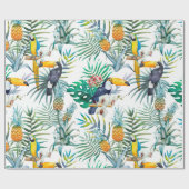 Papier Cadeau Aquarelle tropicale d'oiseau de perroquet d'ananas (Plat)