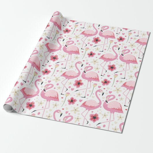 Papier Cadeau Aquarelle tropicale Flamingo rose pâle (Déroulé)