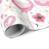 Papier Cadeau Aquarelle tropicale Flamingo rose pâle (Coin rond)