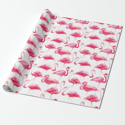 Papier Cadeau Aquarelle tropicale Flamingo rose pâle (Déroulé)