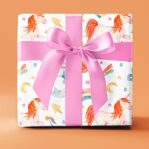 Papier Cadeau Aquarelle Unicorne Rainbow Motif