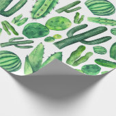 Papier Cadeau Aquarelle vert cactus Botanique motif Nature (Coin)