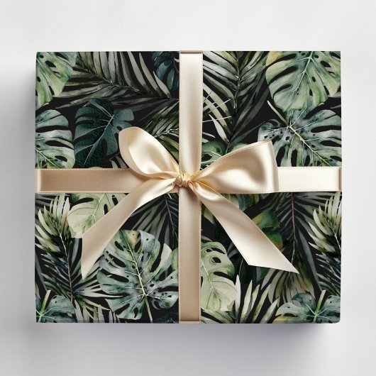 Papier Cadeau Aquarelle Vert Forêt tropicale Feuille Motif