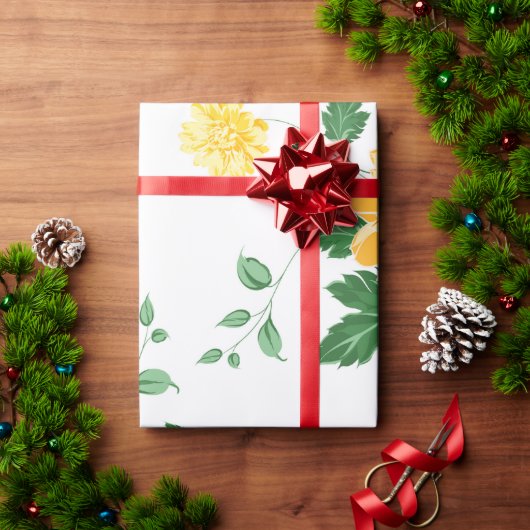 Papier Cadeau Aquarelle vert jaune moderne Floral (Cadeau de vacances)