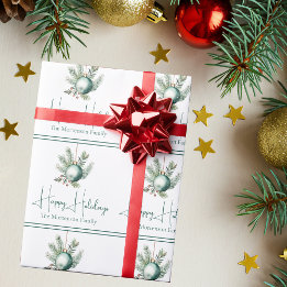 Papier Cadeau Aquarelle Vert ornement de Noël Joyeux vacances