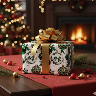 Papier Cadeau Aquarelle Vert Parties scintillant or ornements de