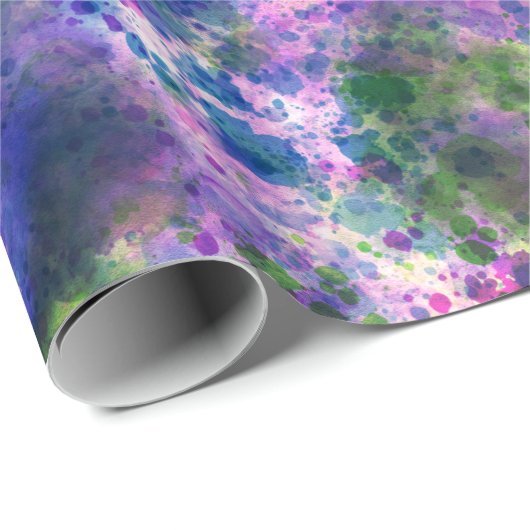 Papier Cadeau Aquarelle vert pourpre bleu Paint Splash Abstrait (Coin rond)