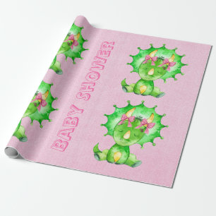 Papier Cadeau Aquarelle vert Tricératops Baby shower fille