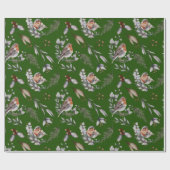 Papier Cadeau Aquarelle verte d'hiver Robin vert (Plat)