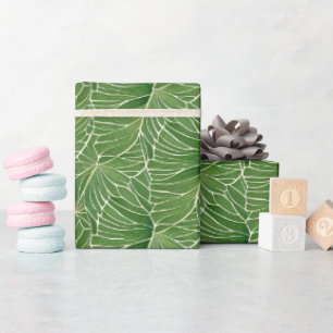 Papier Cadeau Aquarelle verte Feuille Motif
