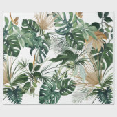 Papier Cadeau Aquarelle verte Feuilles tropicaux (Plat)