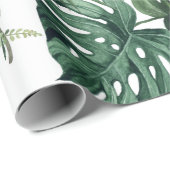 Papier Cadeau Aquarelle verte Feuilles tropicaux (Coin rond)